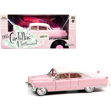 GREENLIGHT 1-24 Scale 1955 Cadillac Fleetwood 60 Diecast Model Car, Pink & White 84098